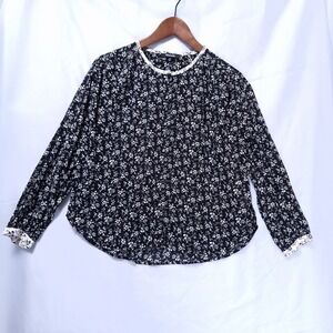 Madewell Print-Mix Meadow Shirt XXS Black Floral Button Front Blouse Cottagecore